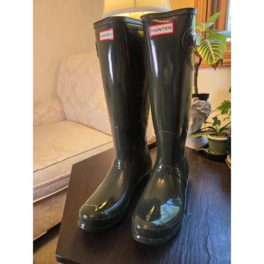 Hunter Orig Wms Tall Rain Boots Olive Green Gloss Rubber WP Wellies 11 NEW! $190